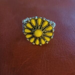 Yellow Bead Floral Silver Ring